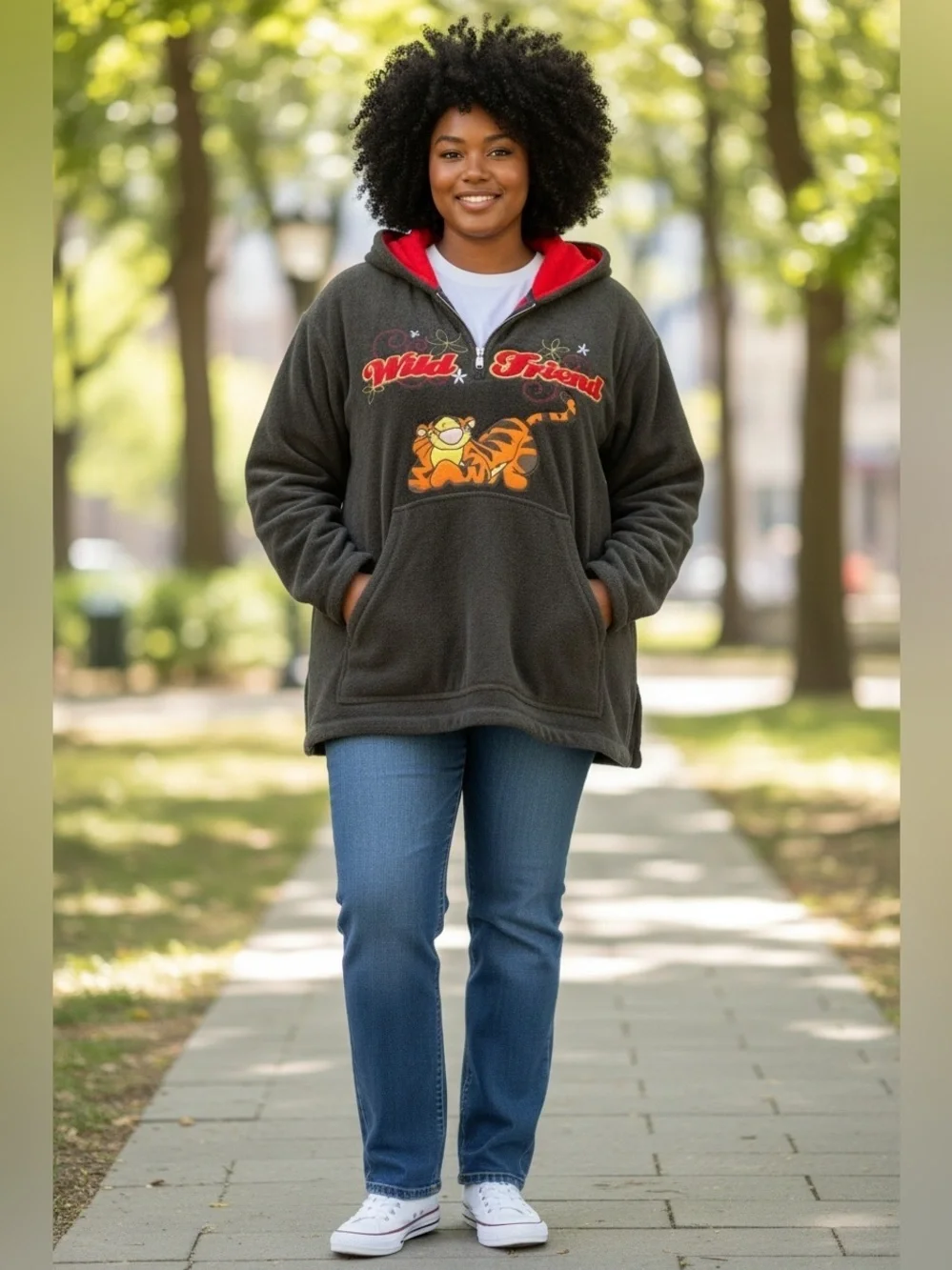 Disney Tigger Womens 2X Fleece Hoodie Wild Friend 1/4 Zip Embroidered Plus